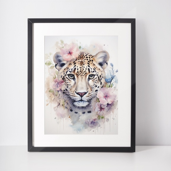 Watercolor Leopard Portrait Wall Art Illustration Print Poster Unframed - Picture 3 of 5